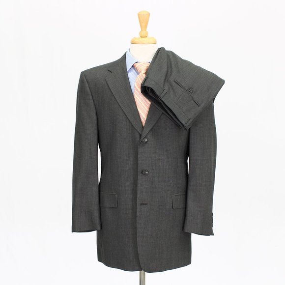 Hart Schaffner Marx 42R 36x29 Gray Solid 3-Button Suit R242